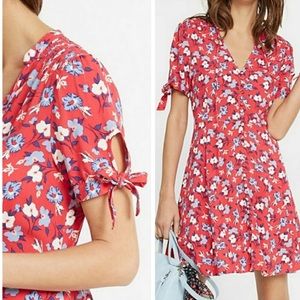 Express Red Floral Button Front Short Sleeve Dress
